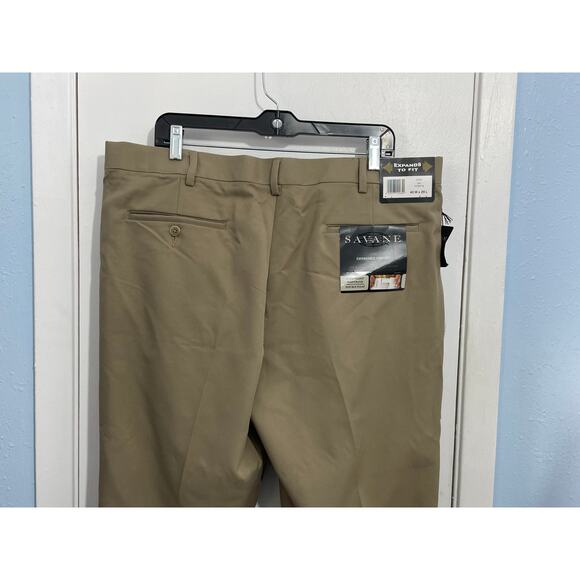 Savane Pants 40x29 Khaki Expandable Waist Cuffed Ankle No Iron Office Preppy NWT - Picture 5 of 7
